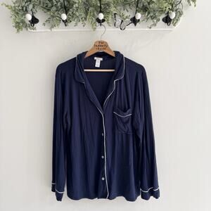 Eberyjey Navy Pajama Shirt Long Sleeve Button Down Medium C302